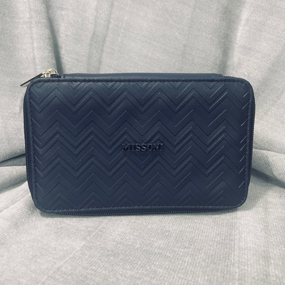 Missoni Case Women OS Navy Blue Zigzag Travel Amenity Cosmetic Bag Delta
